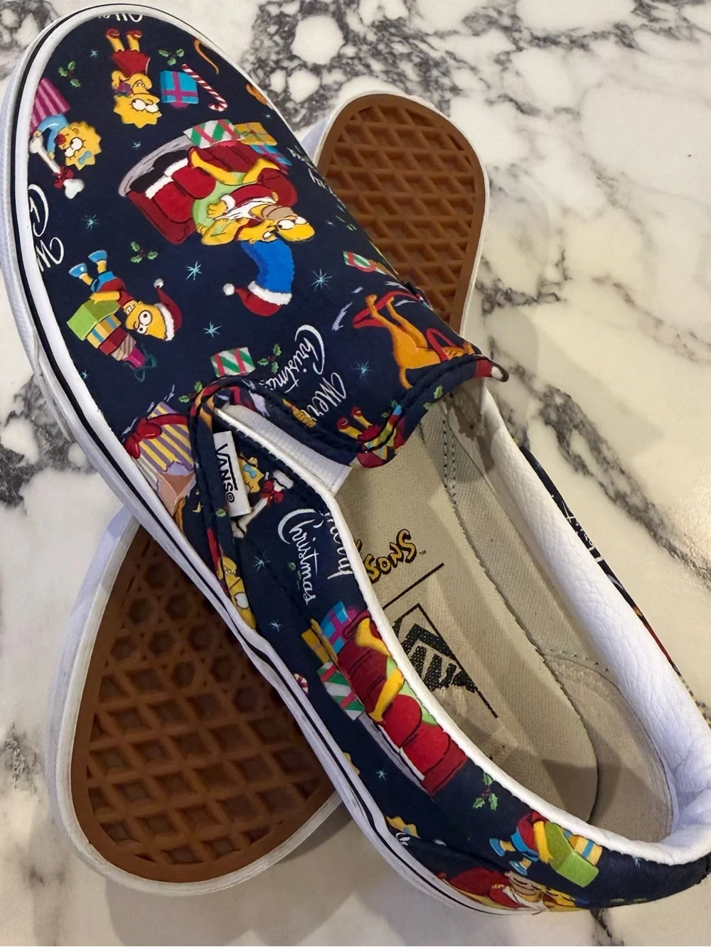 RARE Vans Classic Slip On The Simpsons Christmas Sneakers Men's 8.5 Holiday